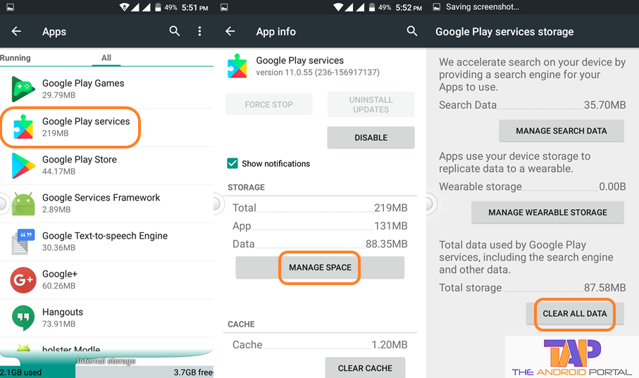 Clear Data of Google Play Services